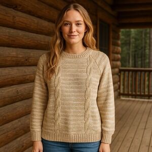 Vintage Gaeltarra Linen Silk Blend Long Sleeve Cable Knit Crewneck Cabincore XS